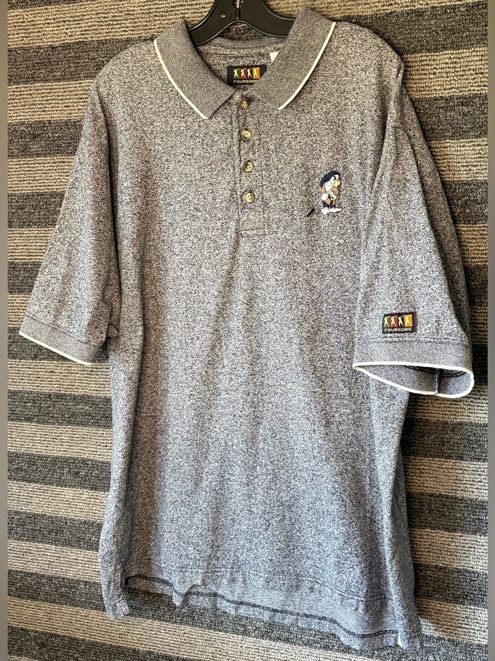 Vintage 90’s Foursome Disney Grumpy Dwarf Grey Polo Golf Shirt Men’s XL EUC